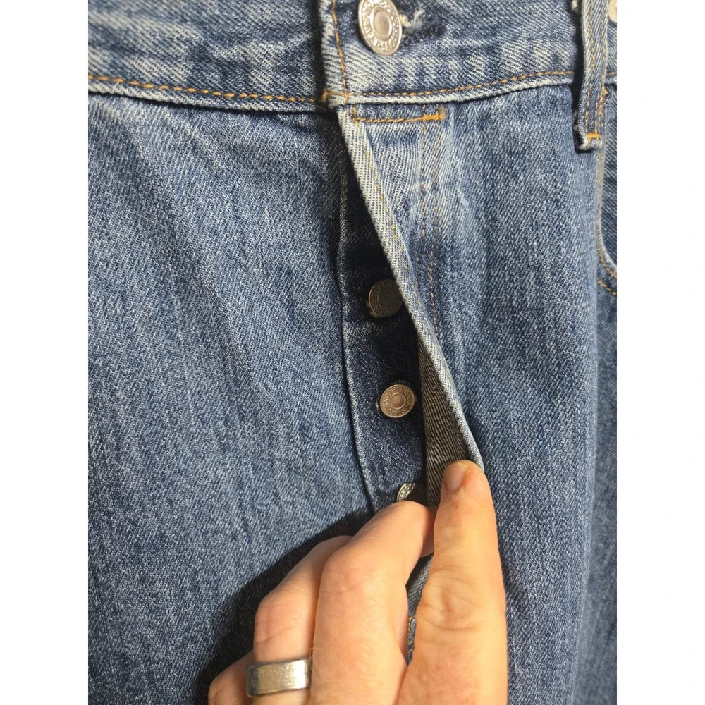 Levis 501 Original Fit Mens Jeans Blue Denim Button Fly 38x30 Regular Straight